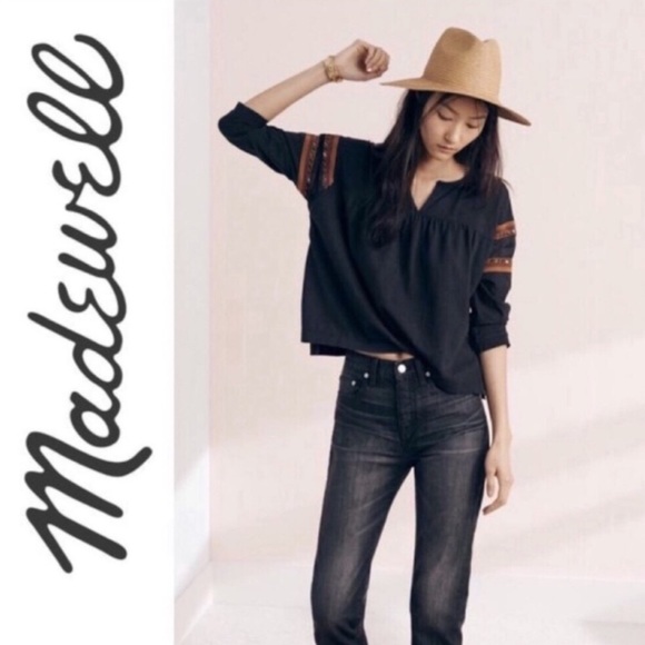 Madewell Tops - Madewell Peasant Top Black And Gold Silk Detail